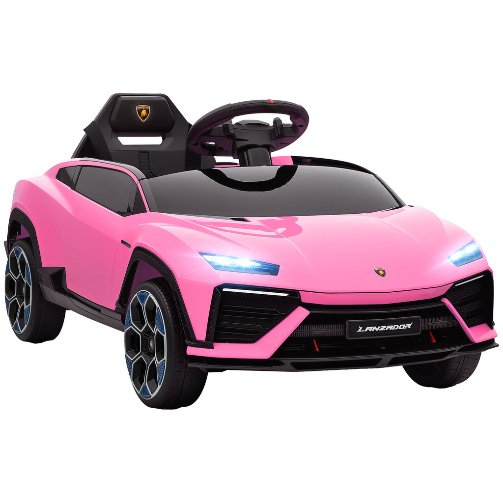 12V Licensed Lamborghini Electric Cars For Kids, Ride On Car With Remote Control For 3-6 Years Old, Pink